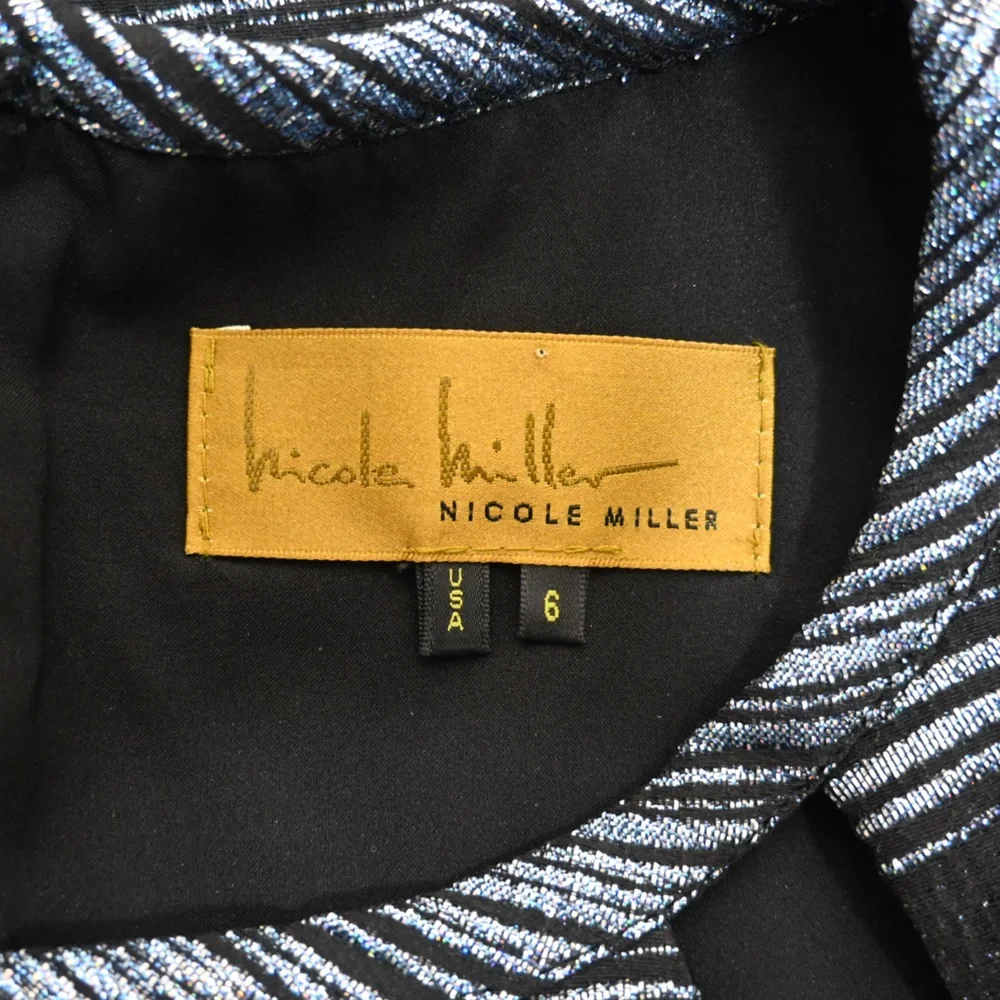 Nicole Miller Women's 6 Metallic Striped Fit & Flare Cutout Lined Dress - Picture 7 of 8